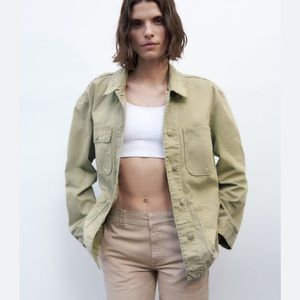Zara Washed Jacket With Pockets Green